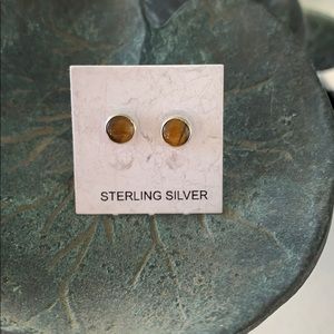 COPY - LAST—-Sterling Silver, Gold Tigereye Studs